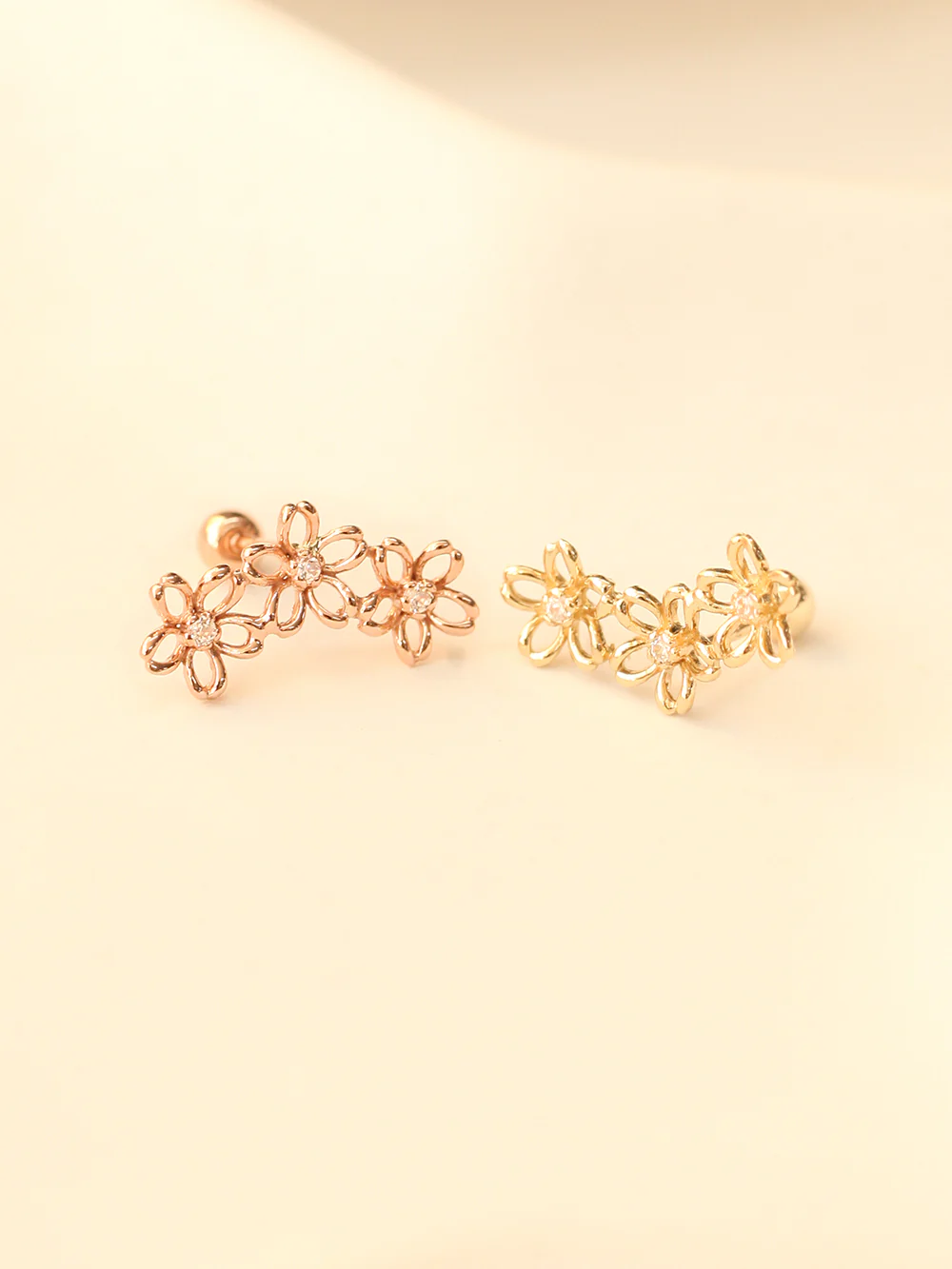 14K Gold Triple Petals Cartilage Earring 20G18G16G - Image 9
