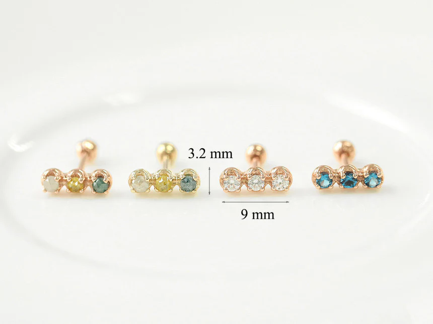 14K Gold Triple Rough Diamond Cartilage Earring 18G16G - Image 11
