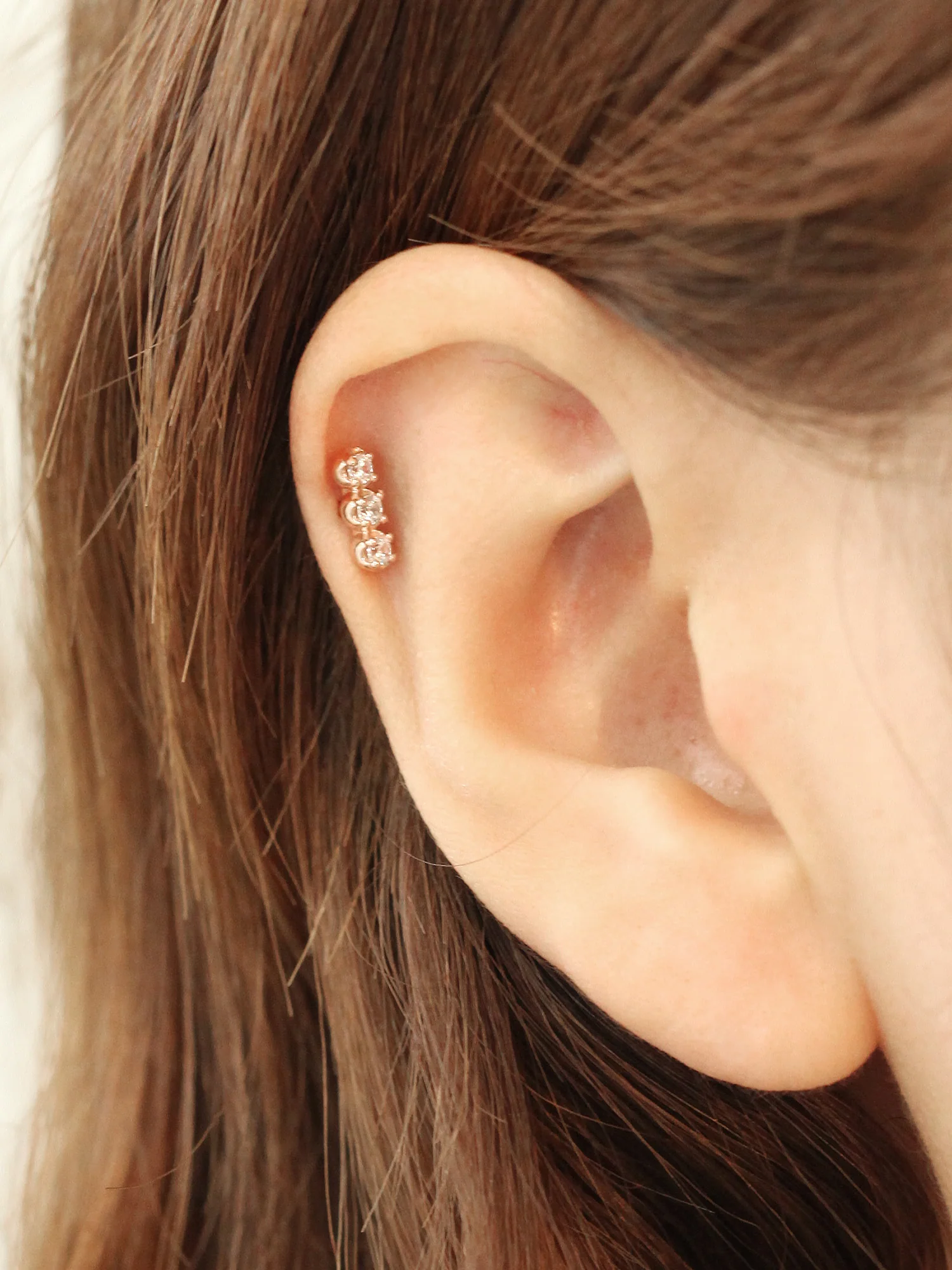 14K Gold Triple Rough Diamond Cartilage Earring 18G16G - Image 6