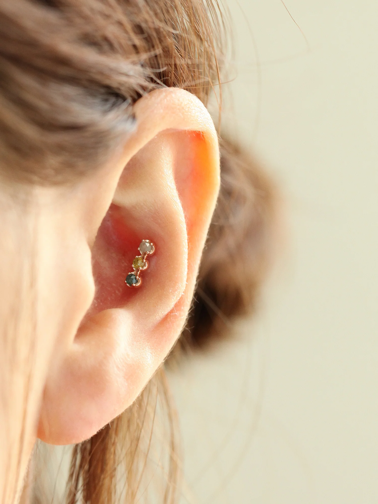 14K Gold Triple Rough Diamond Cartilage Earring 18G16G - Image 9