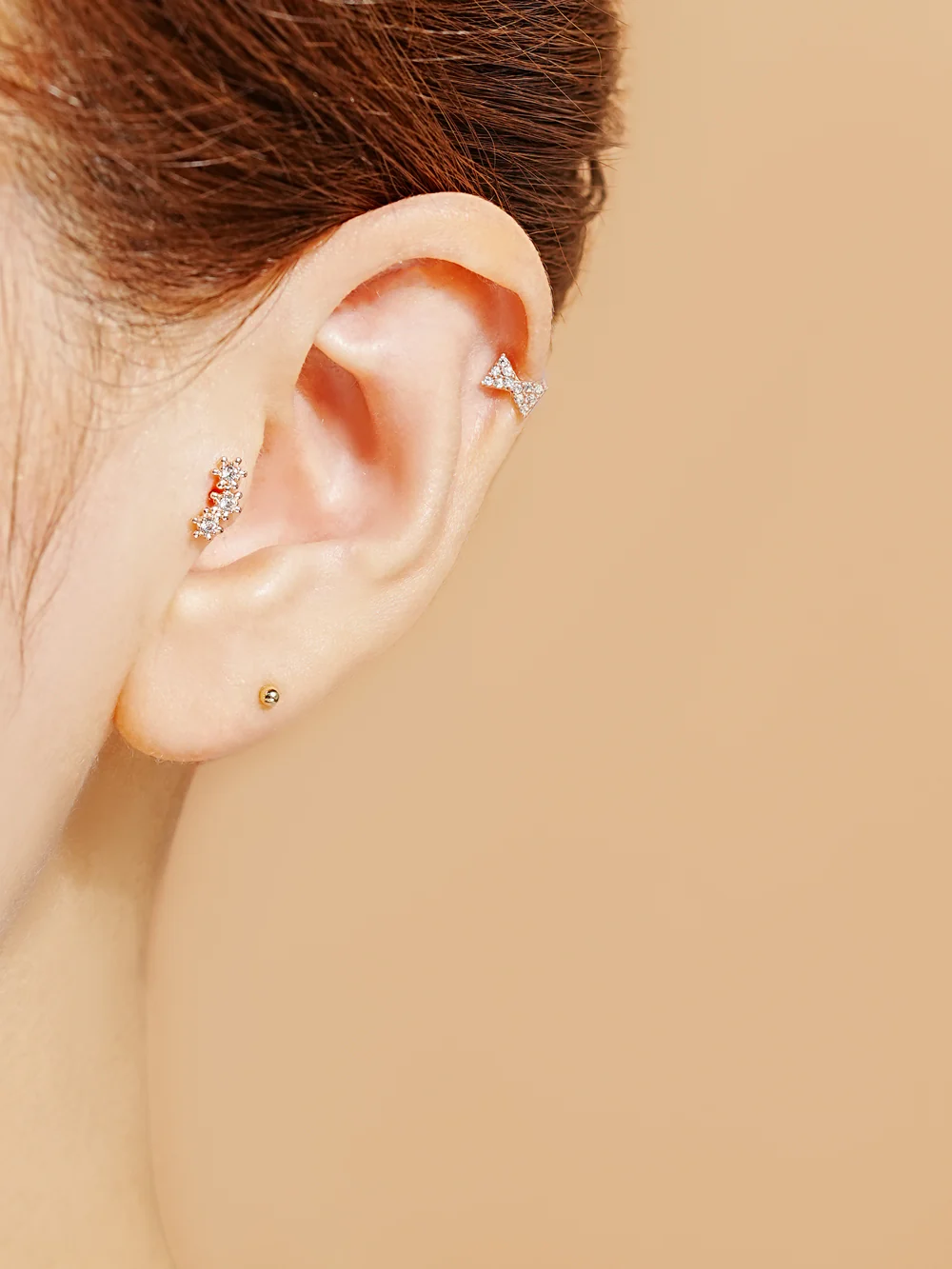 14K Gold Triple Shining Cartilage Earring 20G - Image 2