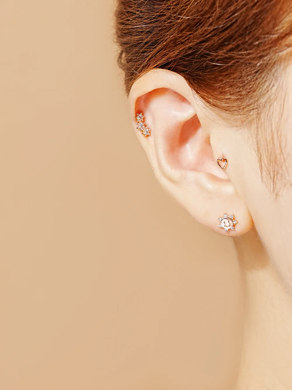 14K Gold Triple Shining Cartilage Earring 20G - Image 4