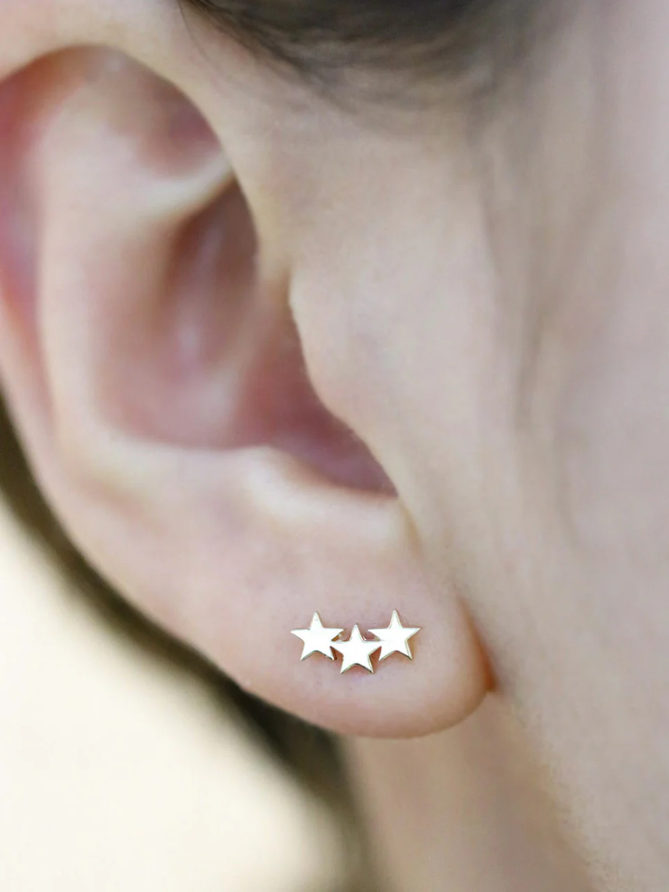 14K Gold Triple Star Cartilage Earring 18G16G - Image 6
