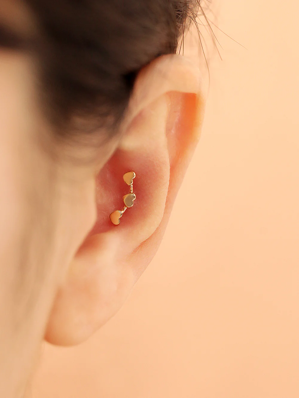 14K Gold Triple Star & Heart Cartilage Earring 20G - Image 6