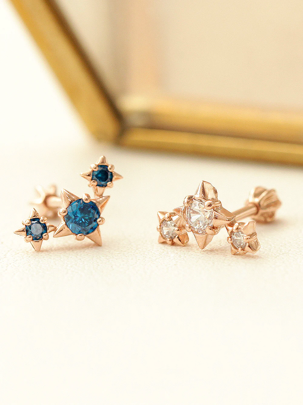 14K Gold Triple Stud Cubic Cartilage Earring 18G16G - Image 7