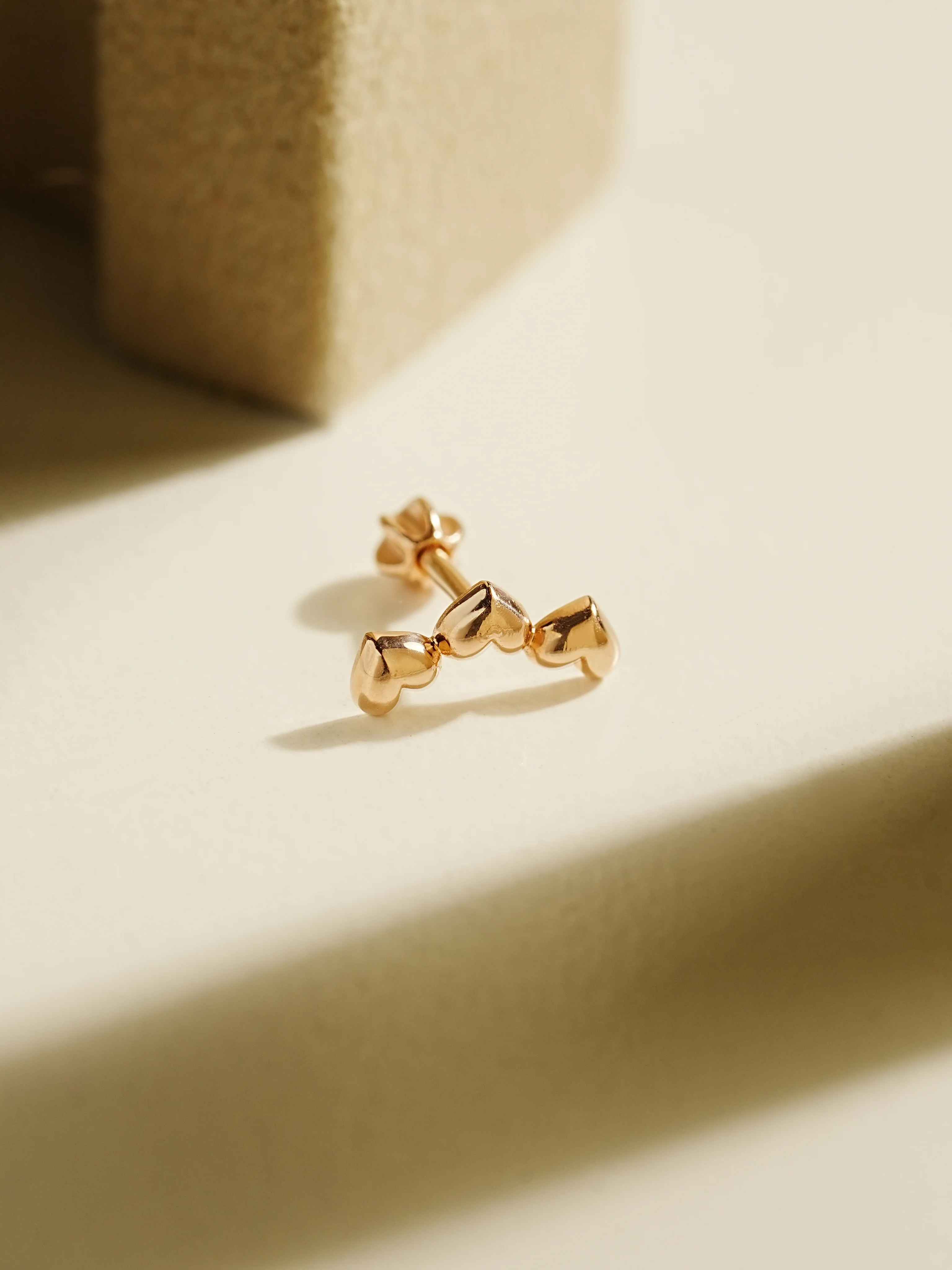 14K Gold Triple Volume Heart Cartilage Earring 18G16G - Image 10