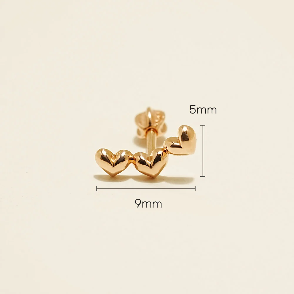14K Gold Triple Volume Heart Cartilage Earring 18G16G - Image 13