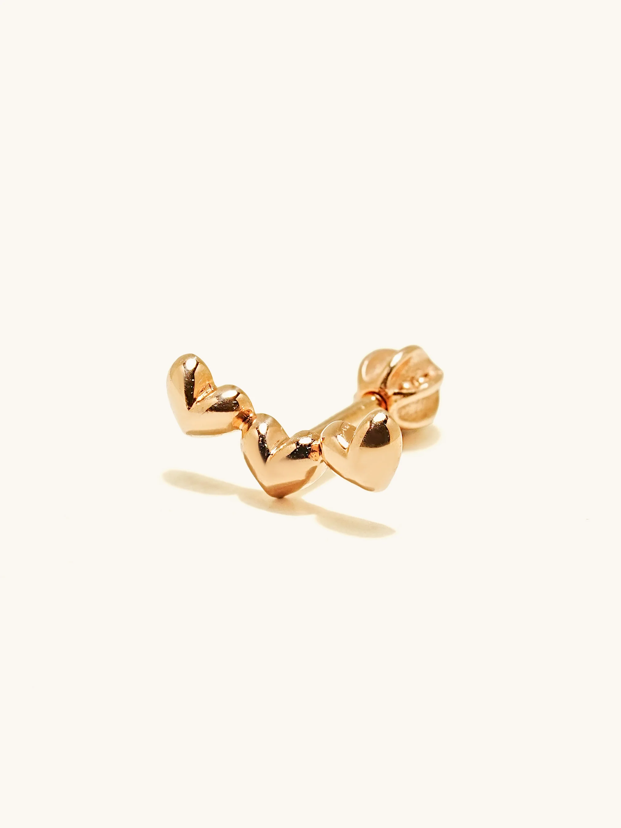 14K Gold Triple Volume Heart Cartilage Earring 18G16G - Image 3
