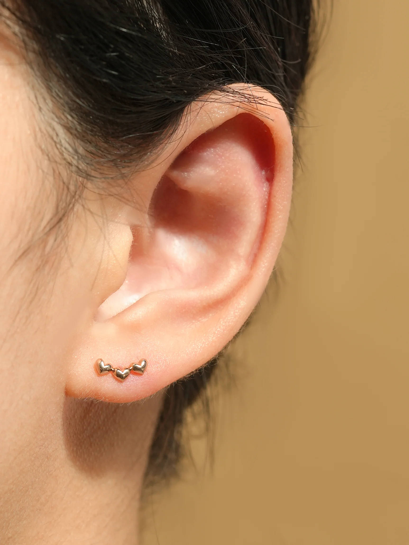 14K Gold Triple Volume Heart Cartilage Earring 18G16G - Image 4
