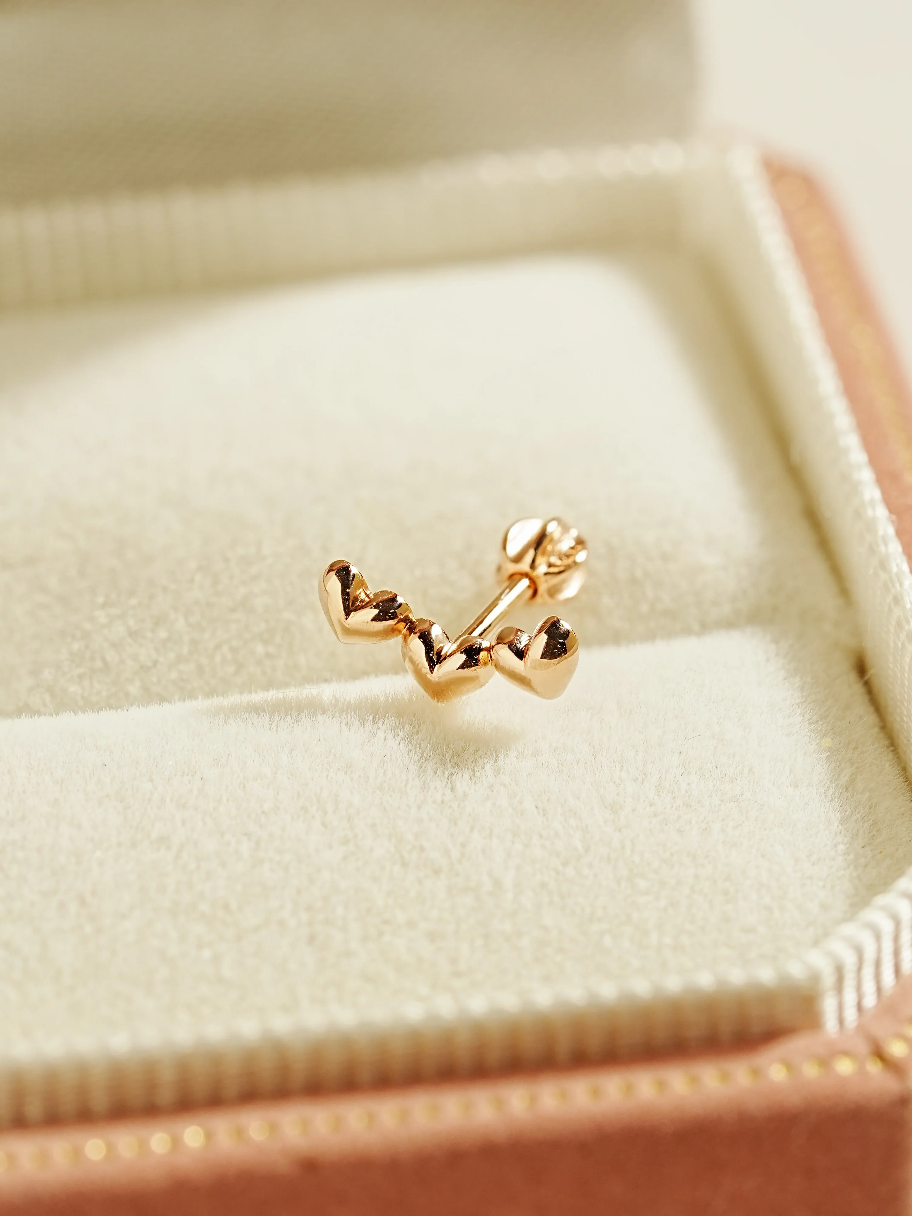 14K Gold Triple Volume Heart Cartilage Earring 18G16G - Image 7