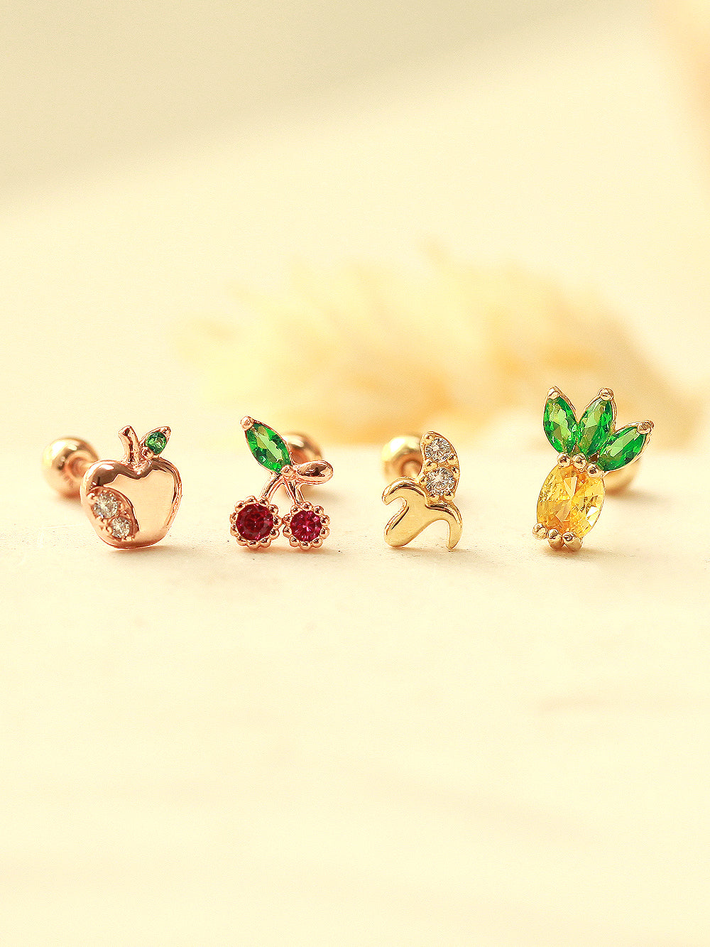 14K Gold Tropical Fruit Cubic Cartilage Earring 20G