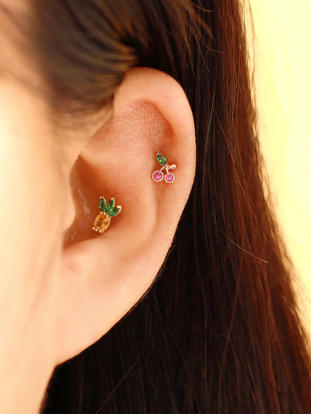 14K Gold Tropical Fruit Cubic Cartilage Earring 20G - Image 6