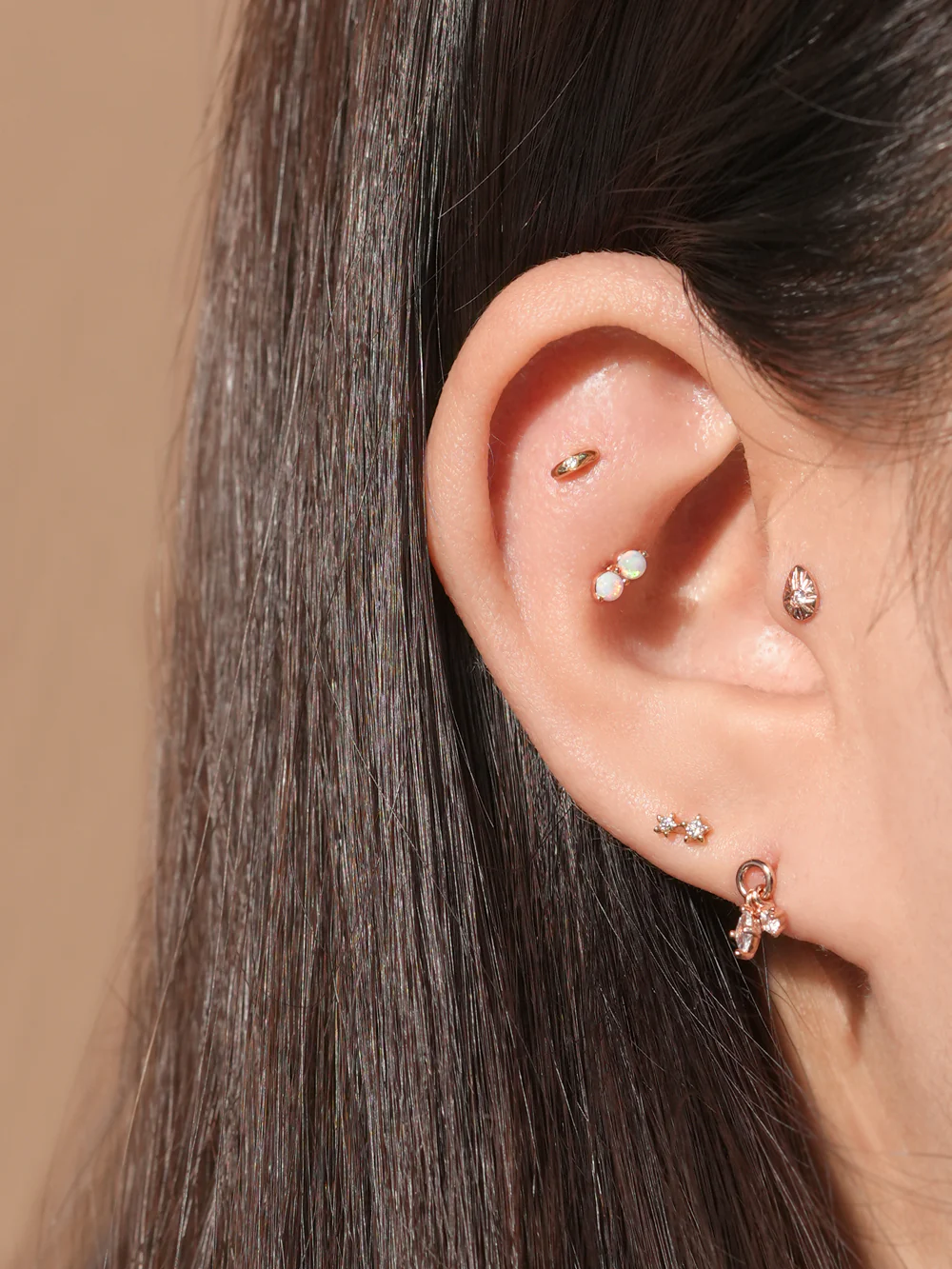 14K Gold Twin Cubic Drop Cartilage Earring 20G18G16G - Image 11