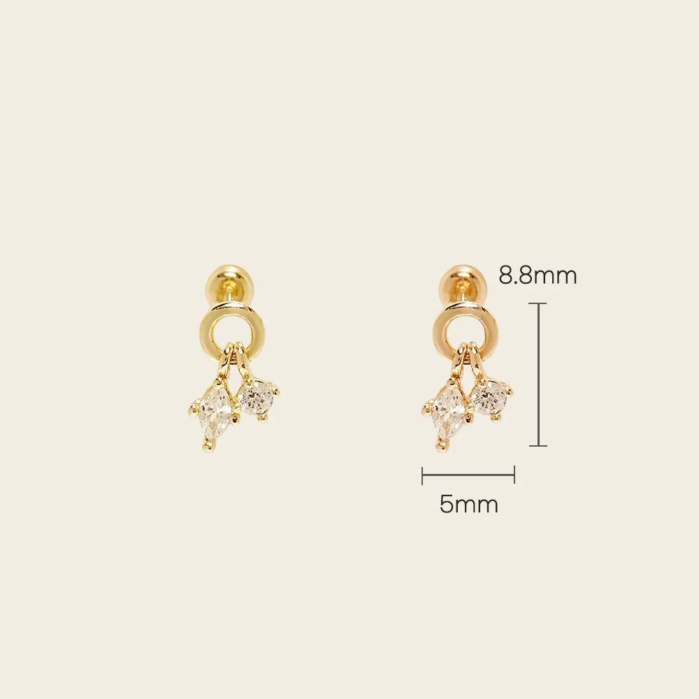 14K Gold Twin Cubic Drop Cartilage Earring 20G18G16G - Image 17