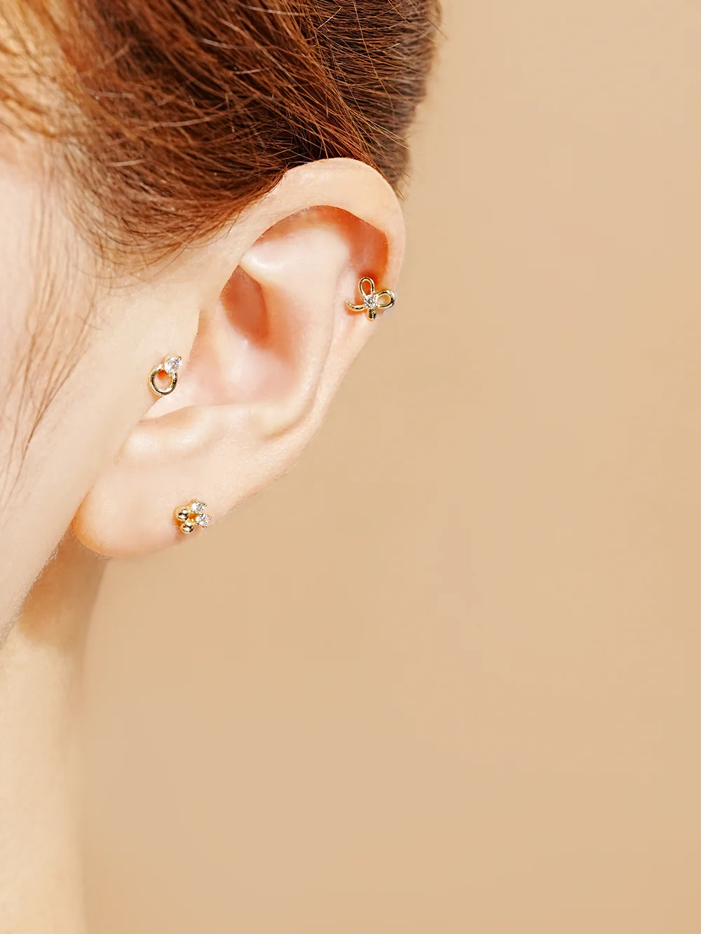 14K Gold Twin Dot Cartilage Earring 20G - Image 2