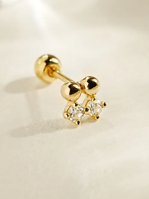 14K Gold Twin Dot Cartilage Earring 20G - Image 3