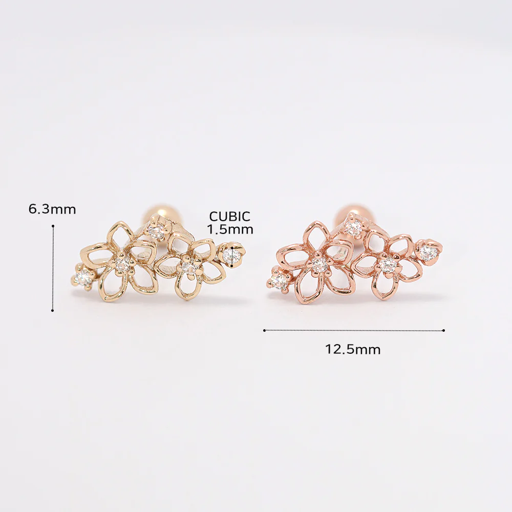 14K Gold Twin Flower Cartilage Earring 20G18G16G - Image 11