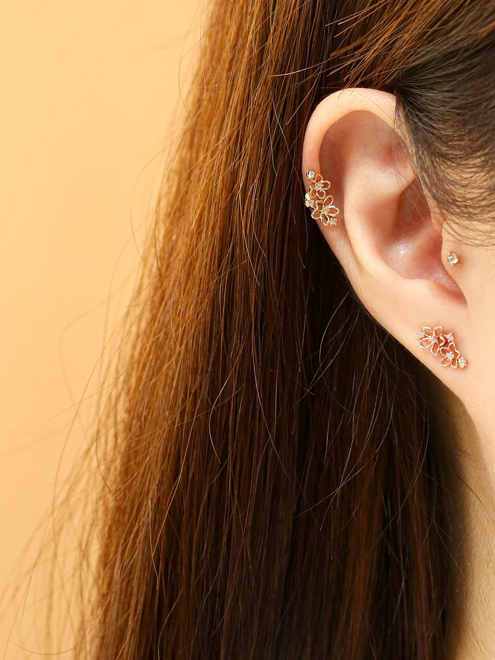 14K Gold Twin Flower Cartilage Earring 20G18G16G - Image 2
