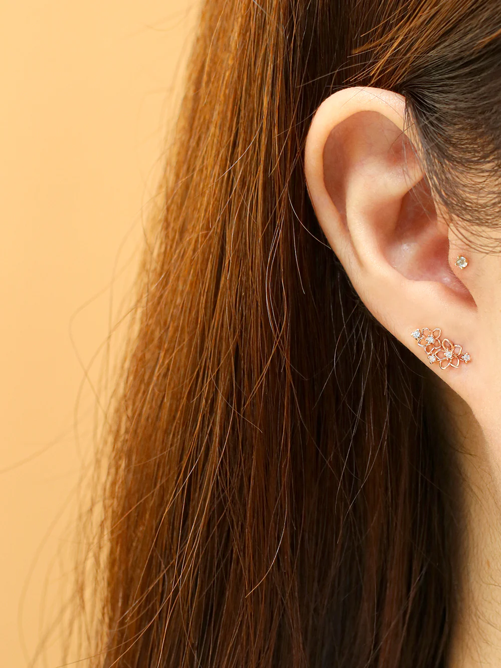 14K Gold Twin Flower Cartilage Earring 20G18G16G - Image 7