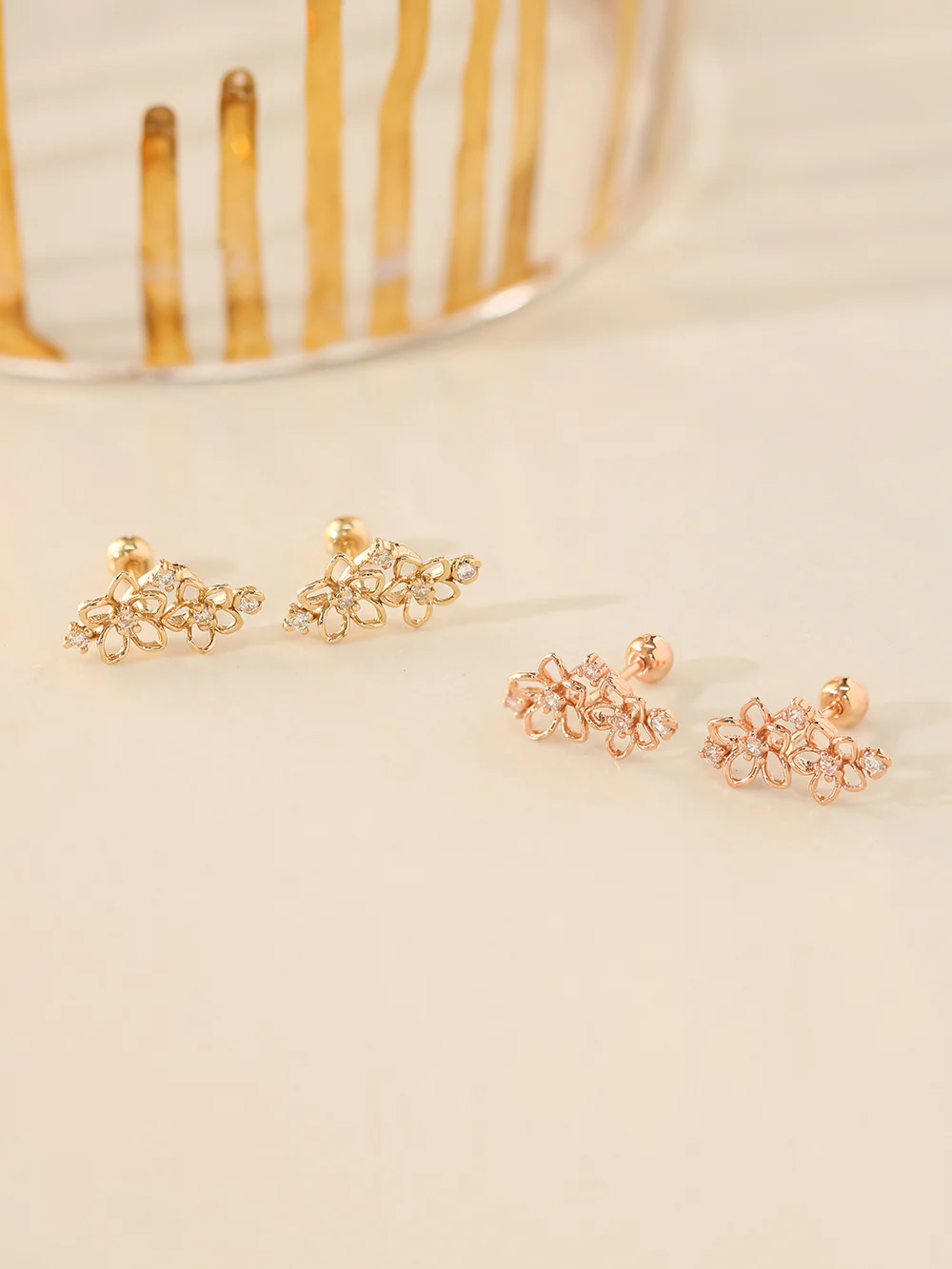 14K Gold Twin Flower Cartilage Earring 20G18G16G - Image 8