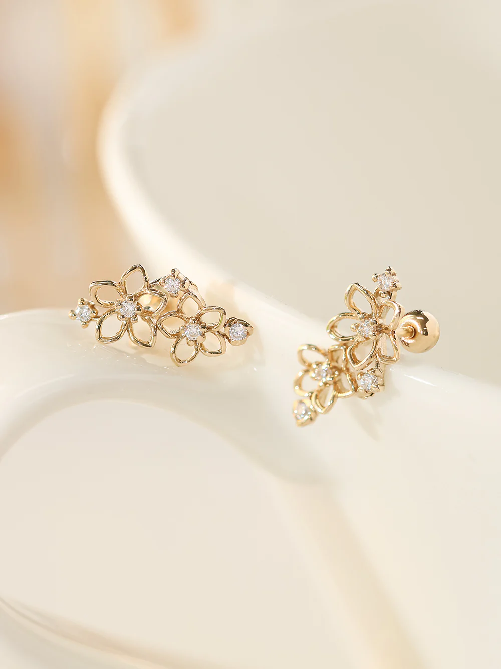 14K Gold Twin Flower Cartilage Earring 20G18G16G - Image 9
