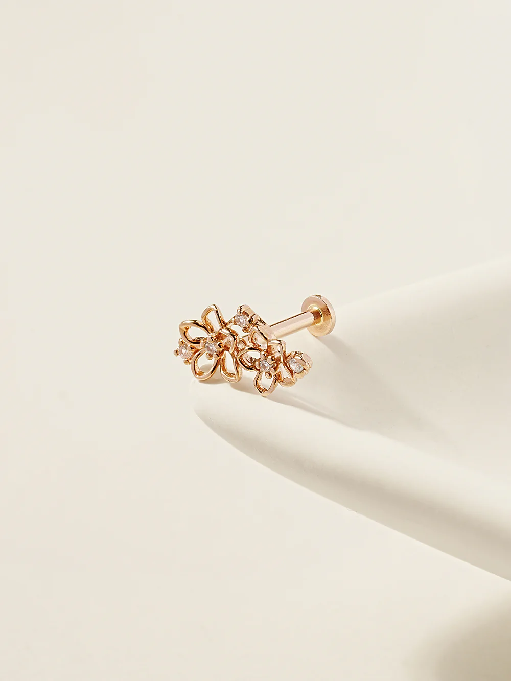 14K Gold Twin Flower Internally Threaded Labret Piercing 18G16G - Image 10