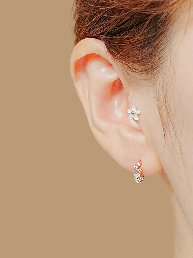 14K Gold Twinkle CZ Hoop Cartilage Earring - Image 4