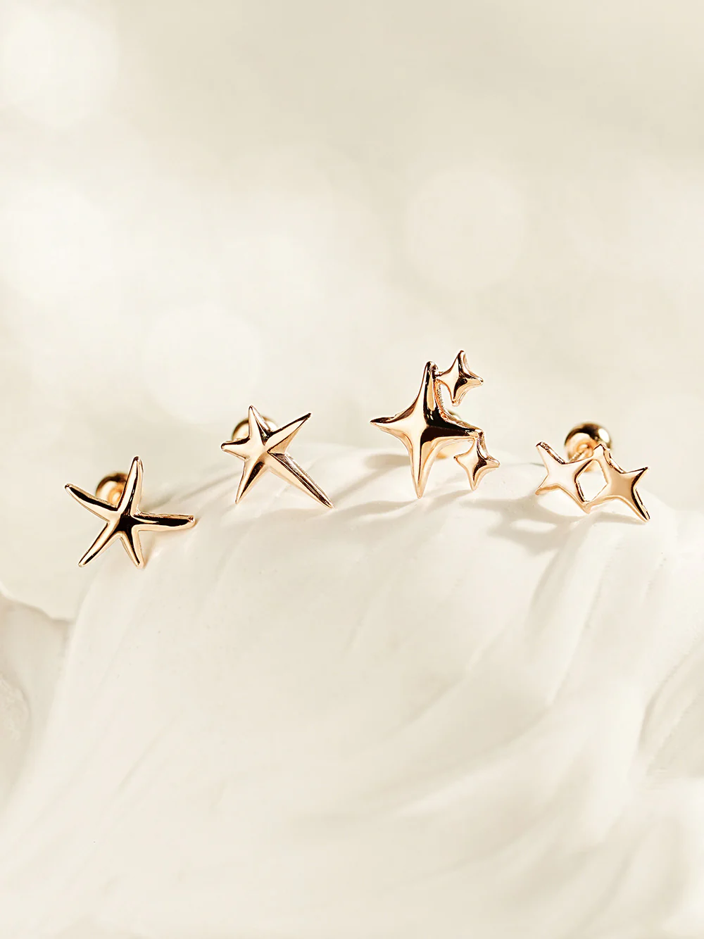 14K Gold Twinkle Stars Cartilage Earrings 20G18G16G