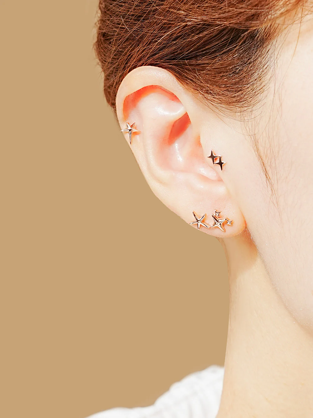 14K Gold Twinkle Stars Cartilage Earrings 20G18G16G - Image 4