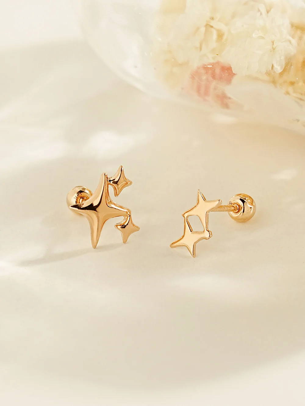 14K Gold Twinkle Stars Cartilage Earrings 20G18G16G - Image 5