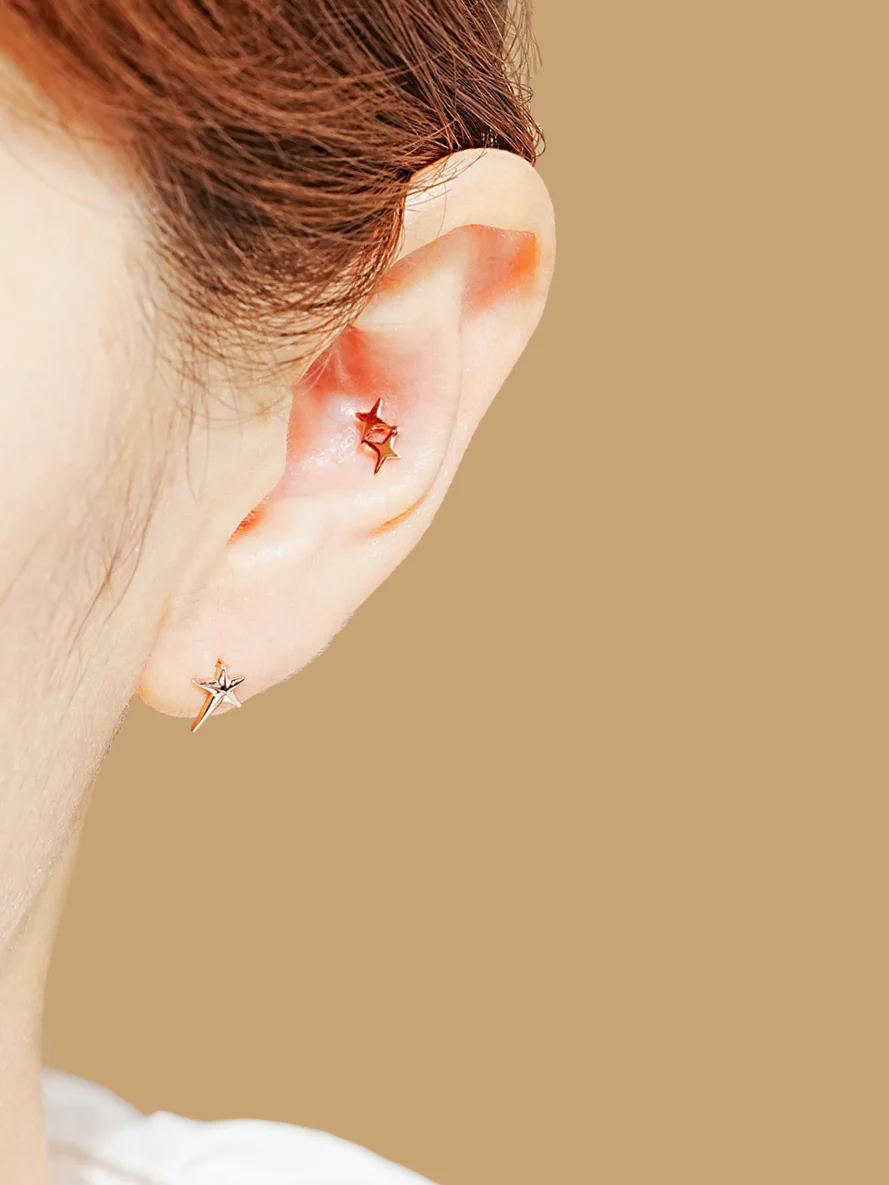 14K Gold Twinkle Stars Cartilage Earrings 20G18G16G - Image 6