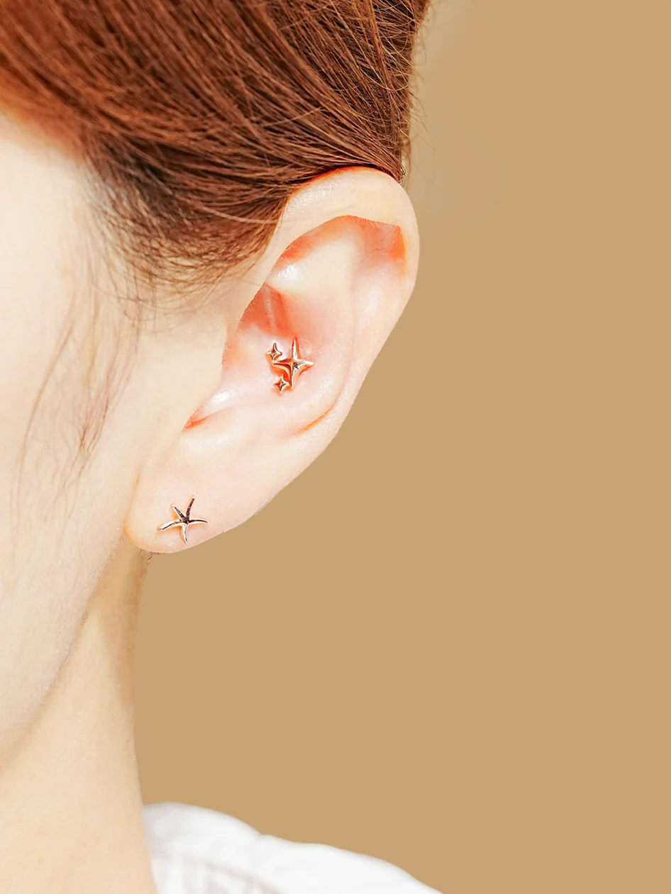 14K Gold Twinkle Stars Cartilage Earrings 20G18G16G - Image 8