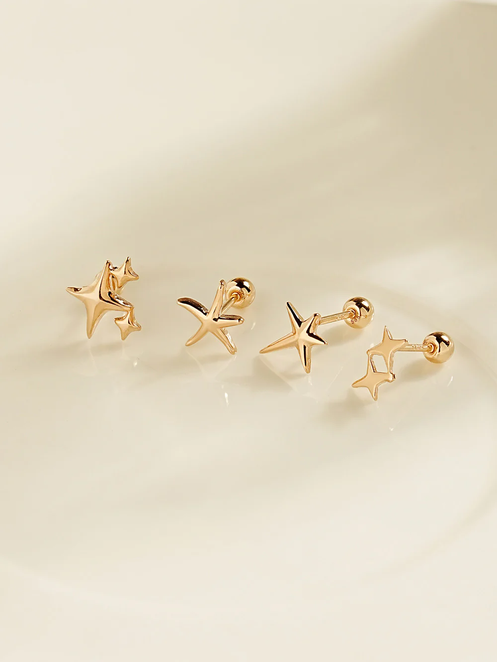 14K Gold Twinkle Stars Cartilage Earrings 20G18G16G - Image 9