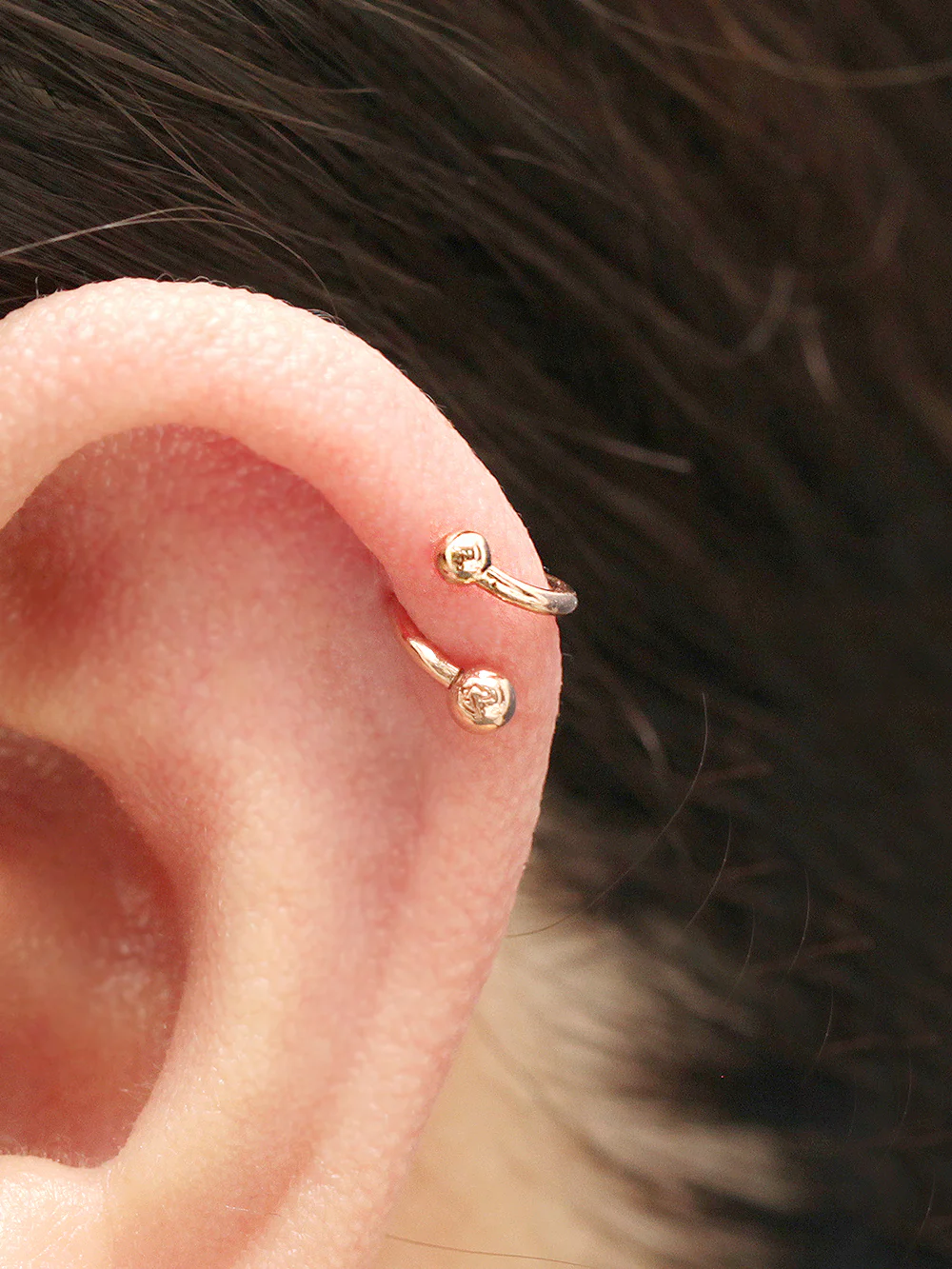 14K Gold Twist Ball Cartilage Helix Earring 16G - Image 5