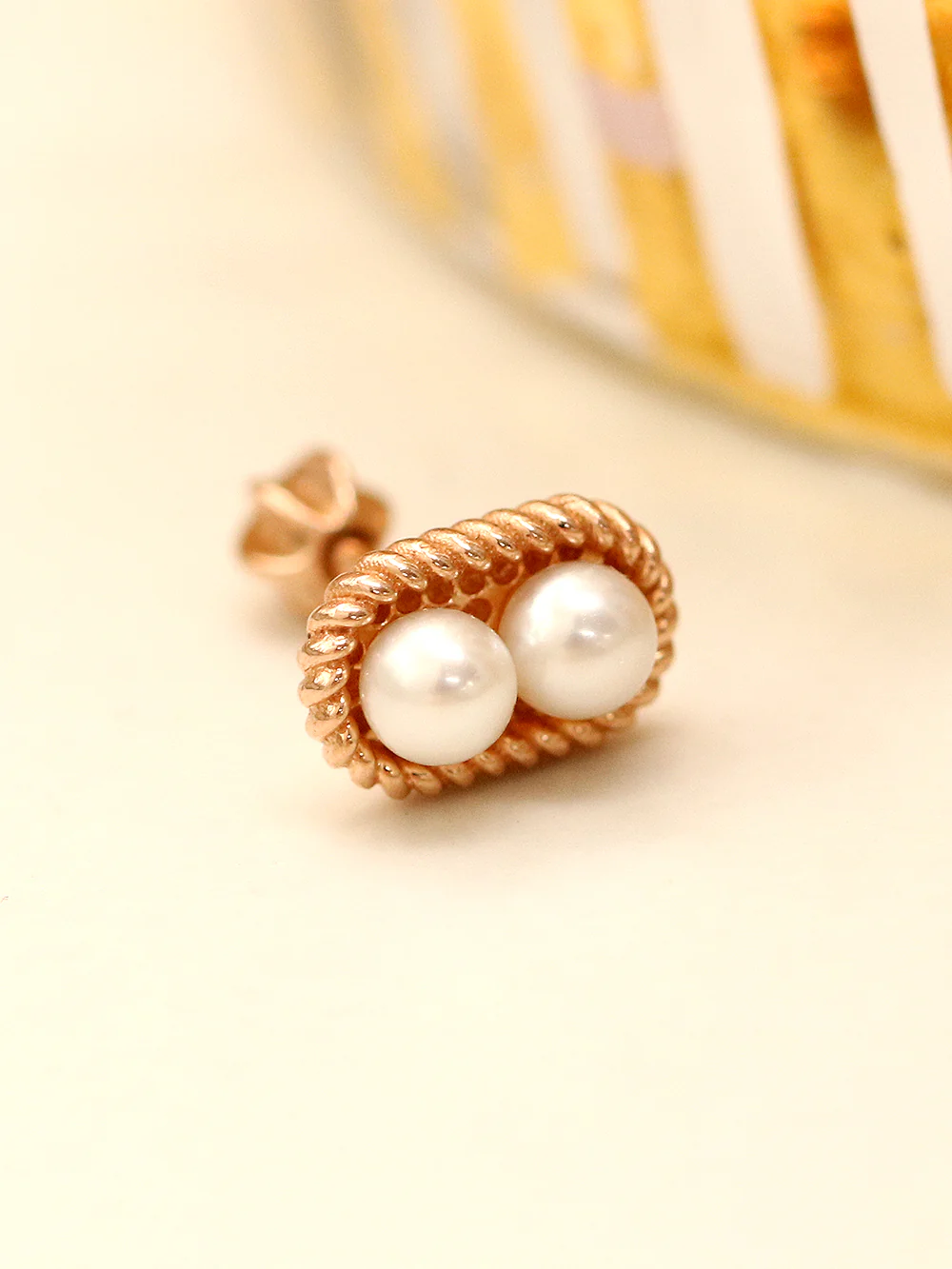 14K Gold Twist Double Pearl Cartilage Earring 18G16G