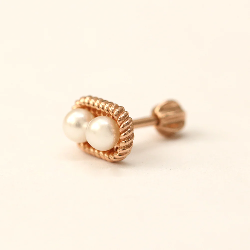 14K Gold Twist Double Pearl Cartilage Earring 18G16G - Image 10