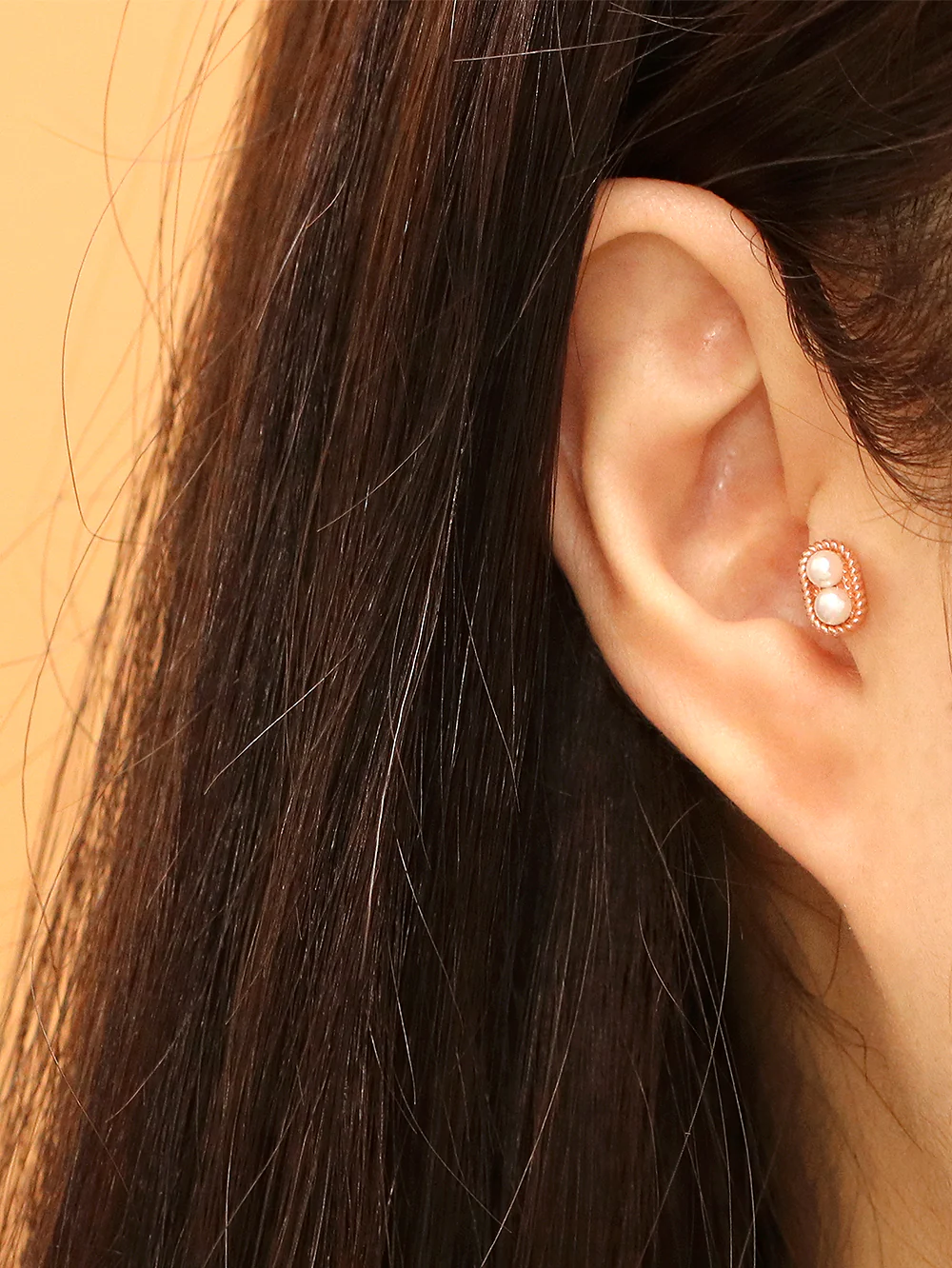 14K Gold Twist Double Pearl Cartilage Earring 18G16G - Image 6