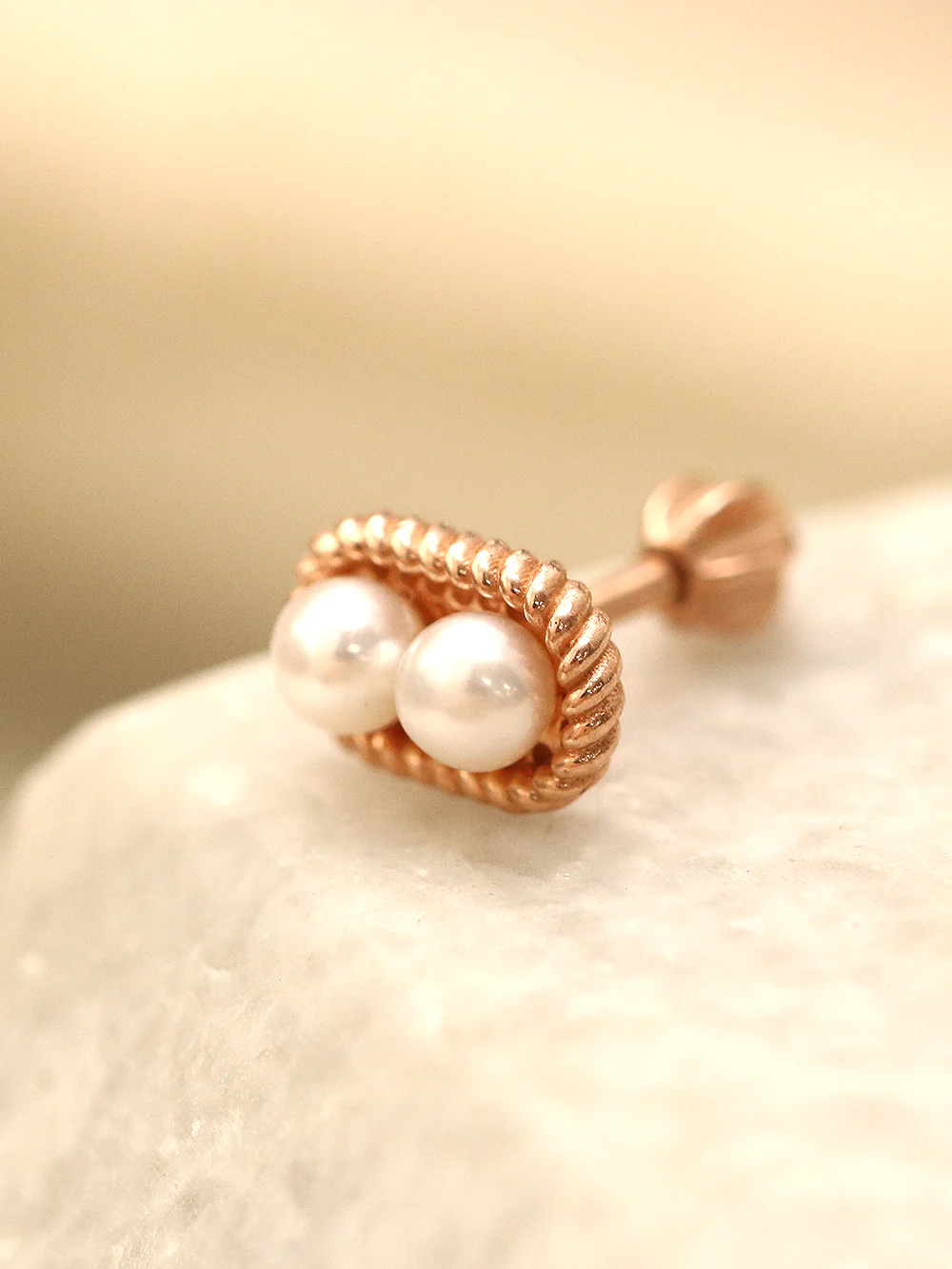 14K Gold Twist Double Pearl Cartilage Earring 18G16G - Image 7