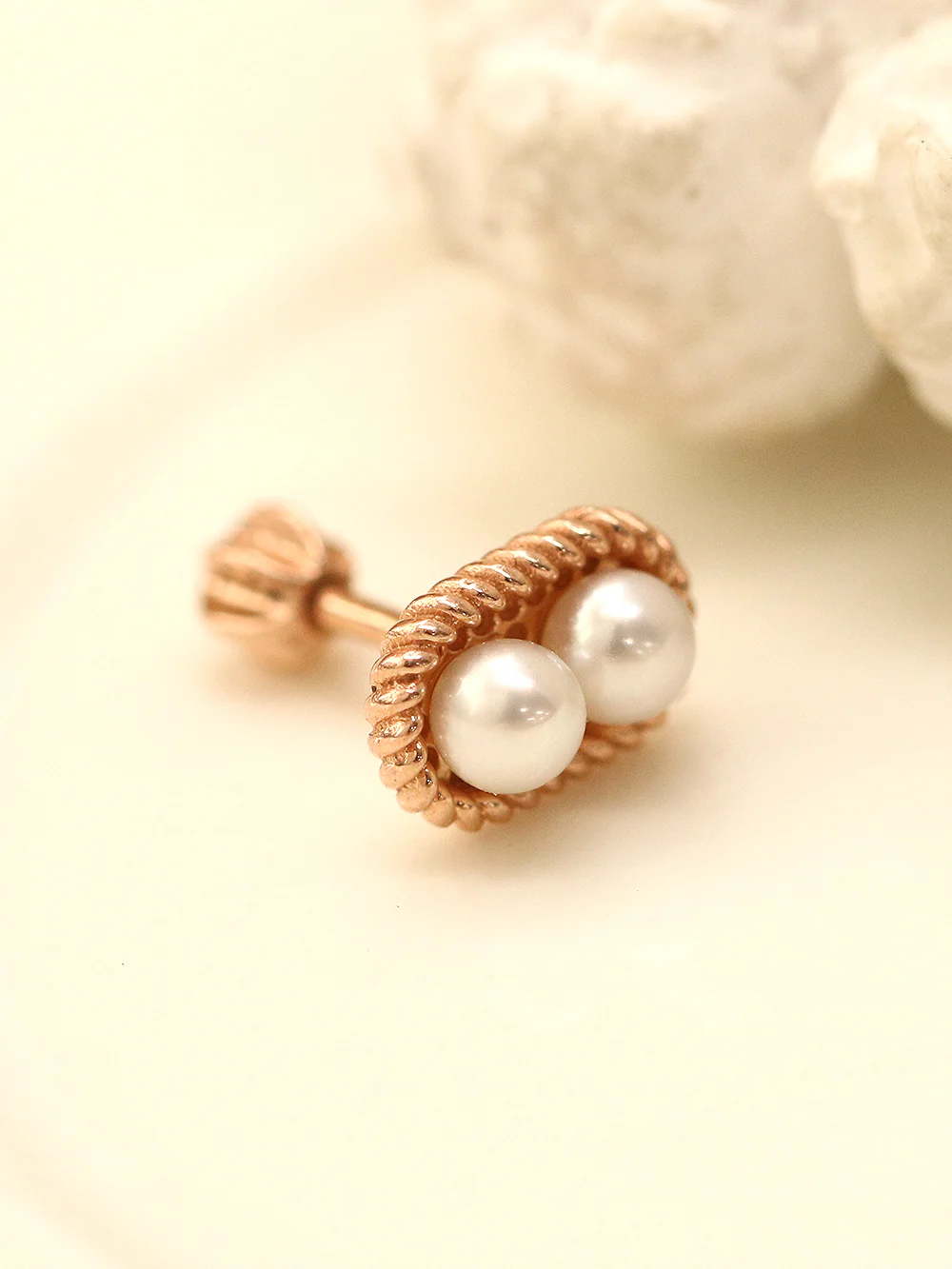 14K Gold Twist Double Pearl Cartilage Earring 18G16G - Image 9