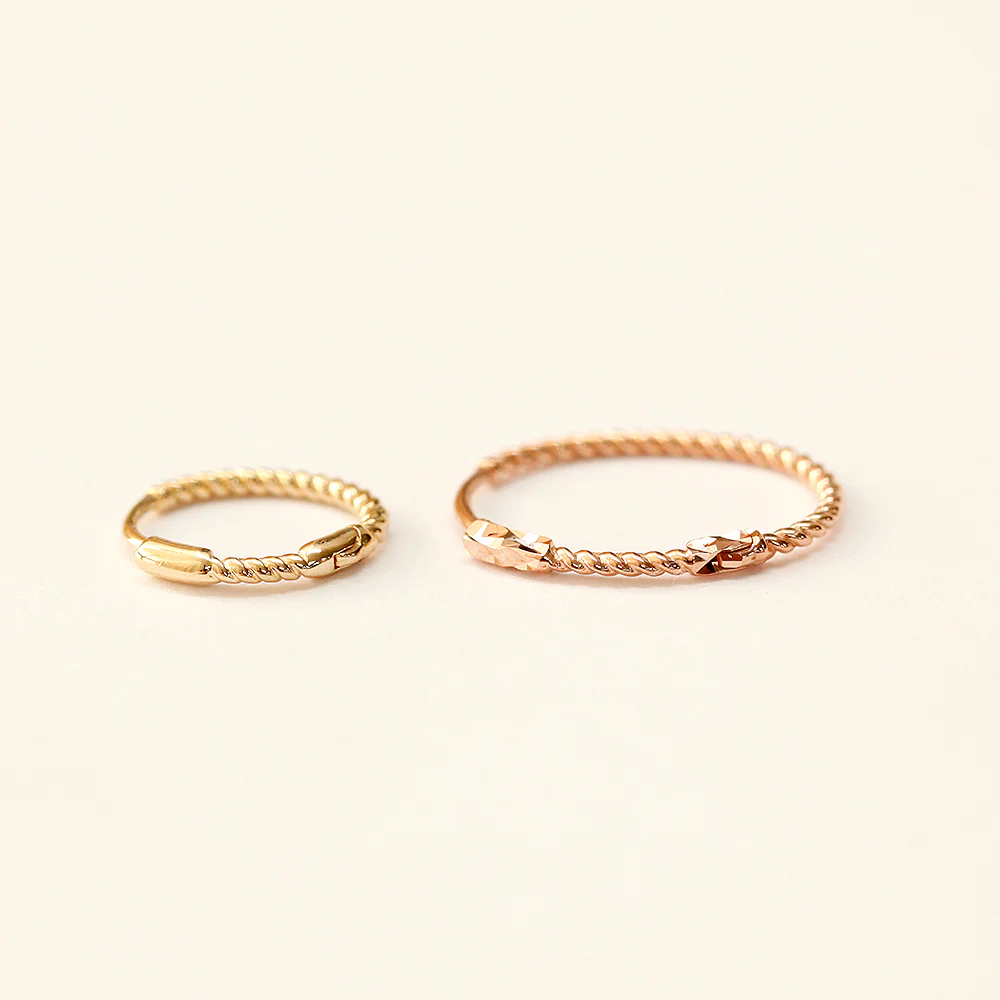 14K Gold Twist Oval Cartilage Hoop Earring - Image 7
