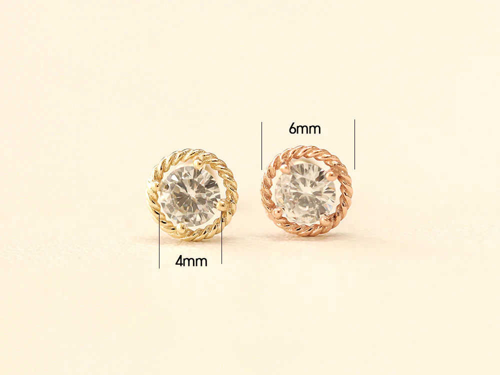 14K Gold Twist Round Cubic Cartilage Earring 20G - Image 8