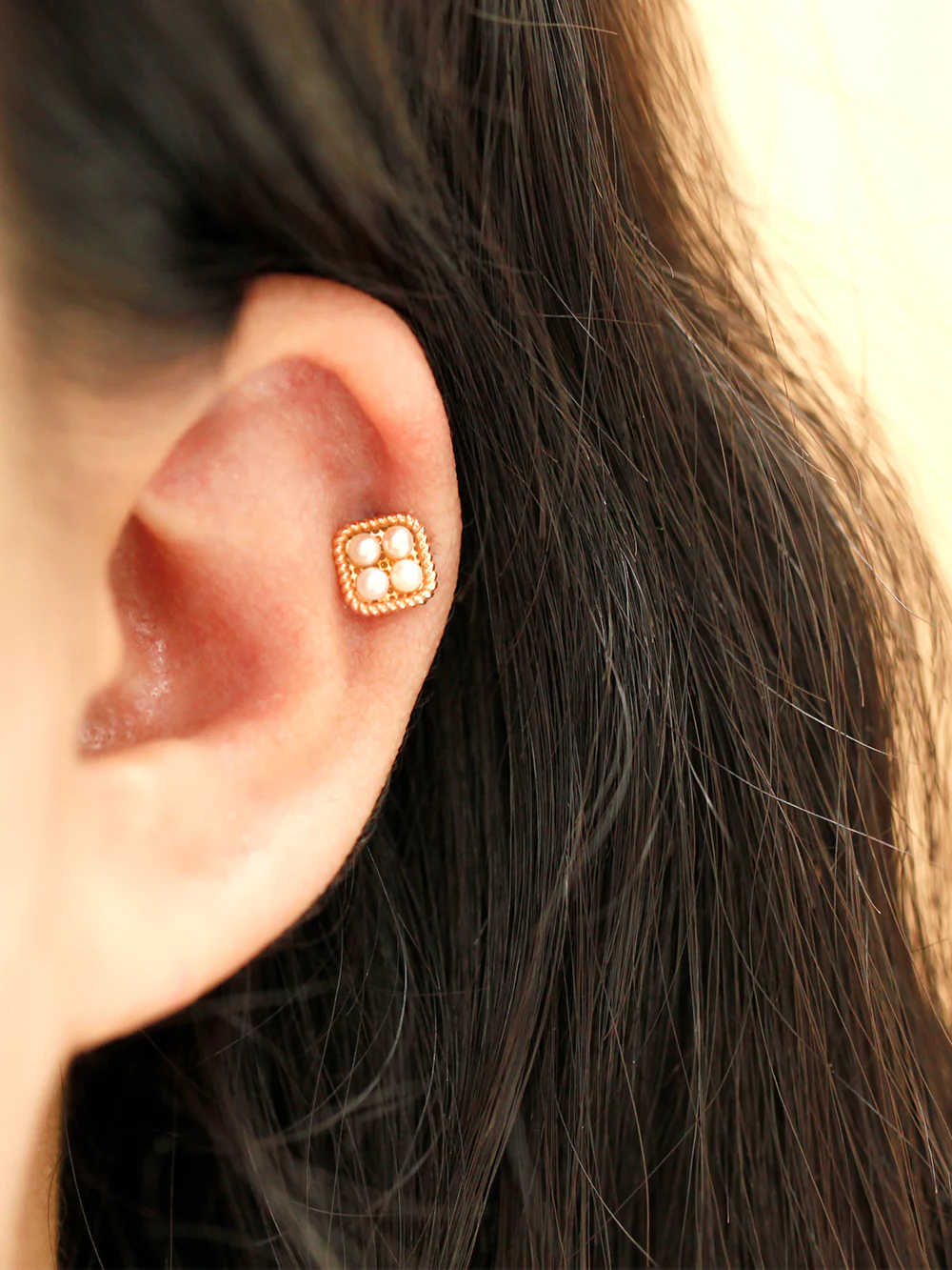 14K Gold Twist Square Pearl Cartilage Earring 18G16G - Image 5