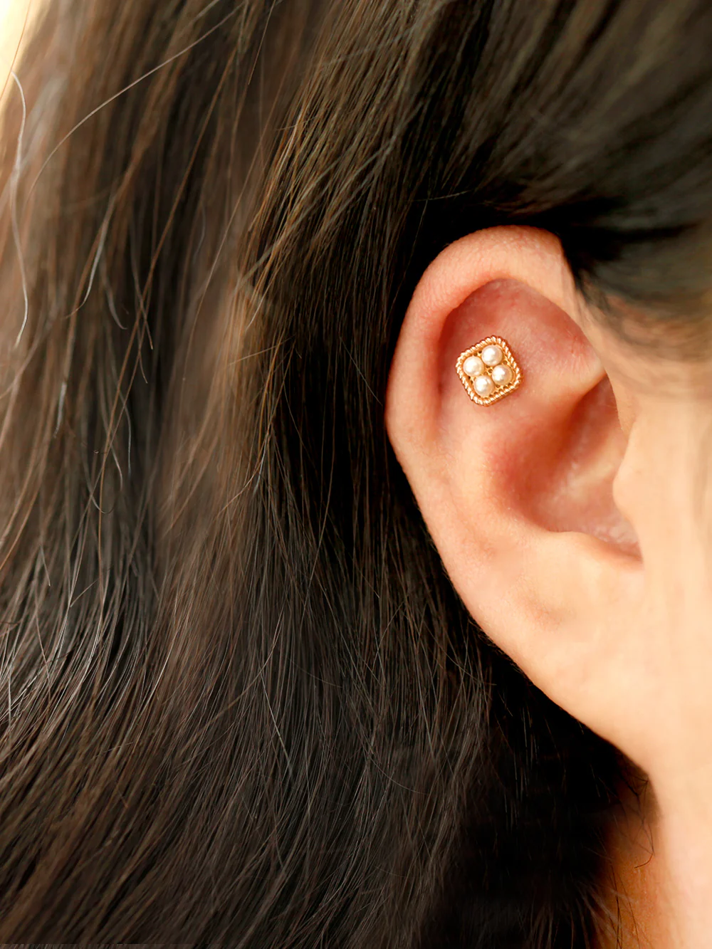 14K Gold Twist Square Pearl Cartilage Earring 18G16G - Image 6