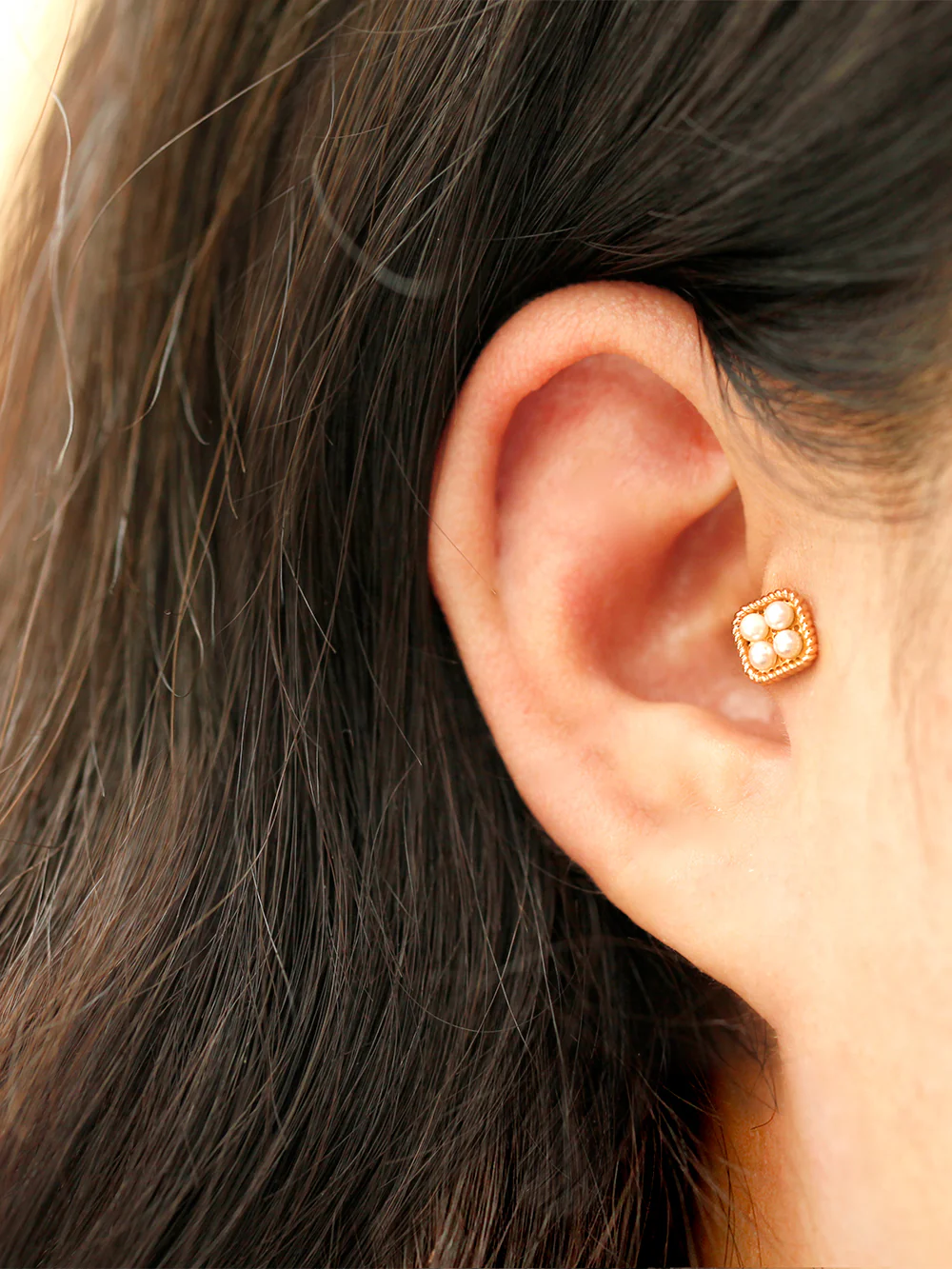 14K Gold Twist Square Pearl Cartilage Earring 18G16G - Image 8