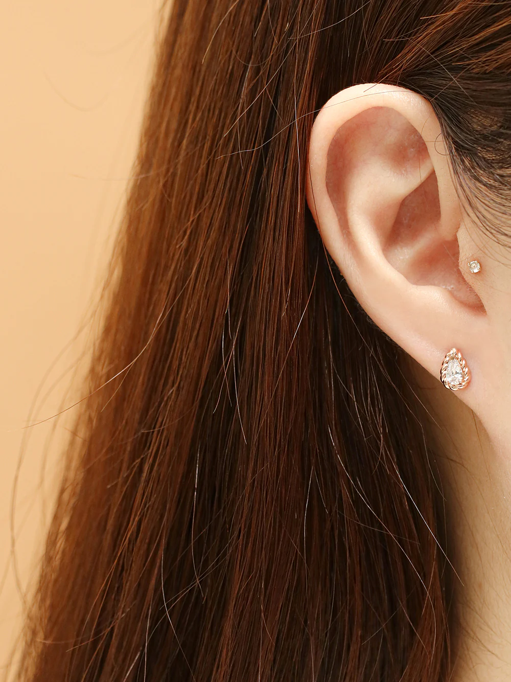 14K Gold Twist Water Drop Cubic Cartilage Earring 18G16G - Image 2