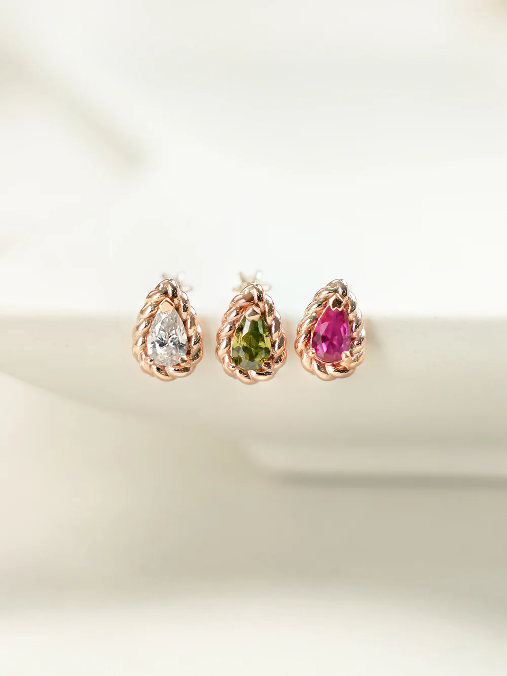 14K Gold Twist Water Drop Cubic Cartilage Earring 18G16G - Image 3