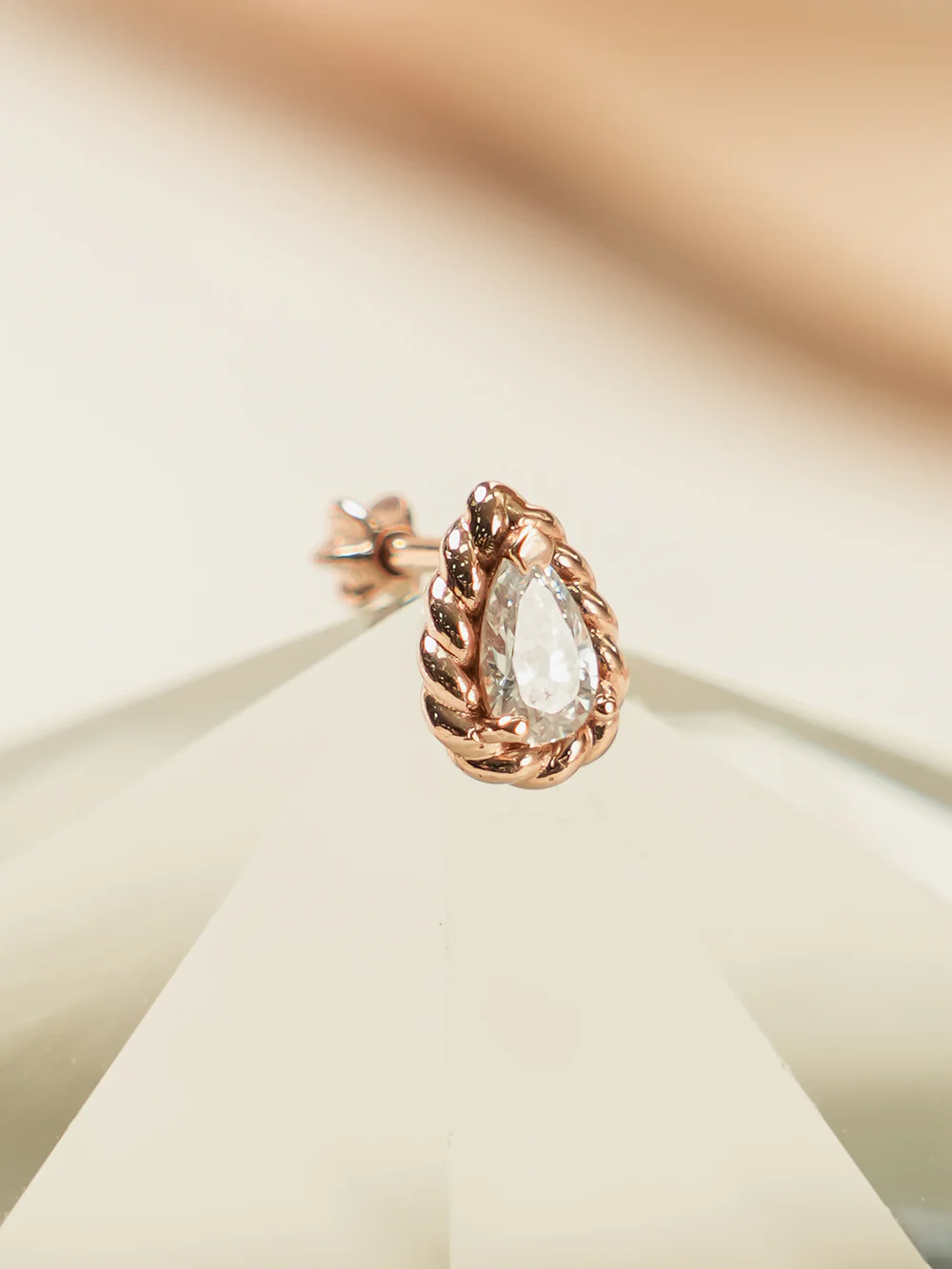 14K Gold Twist Water Drop Cubic Cartilage Earring 18G16G - Image 9