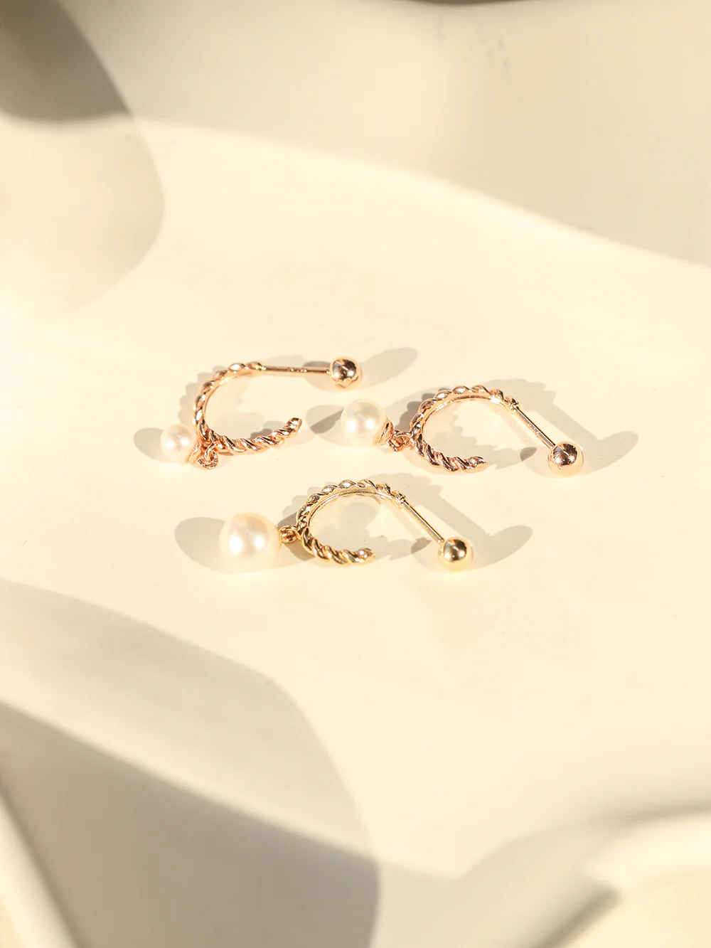 14K Gold Twisted Pearl Drop Half Ring Piercing Earring 20G18G16G - Image 3