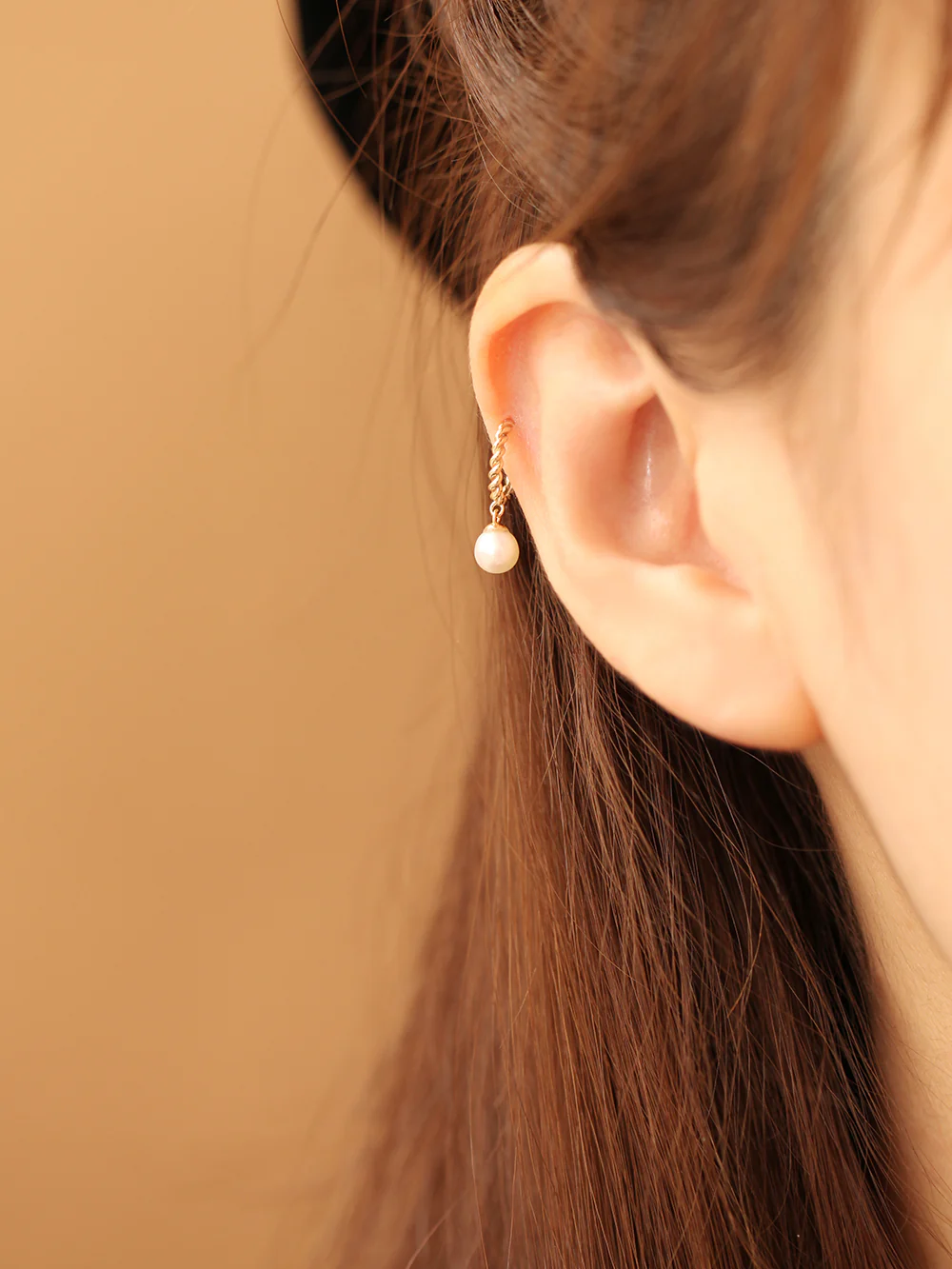 14K Gold Twisted Pearl Drop Half Ring Piercing Earring 20G18G16G - Image 7