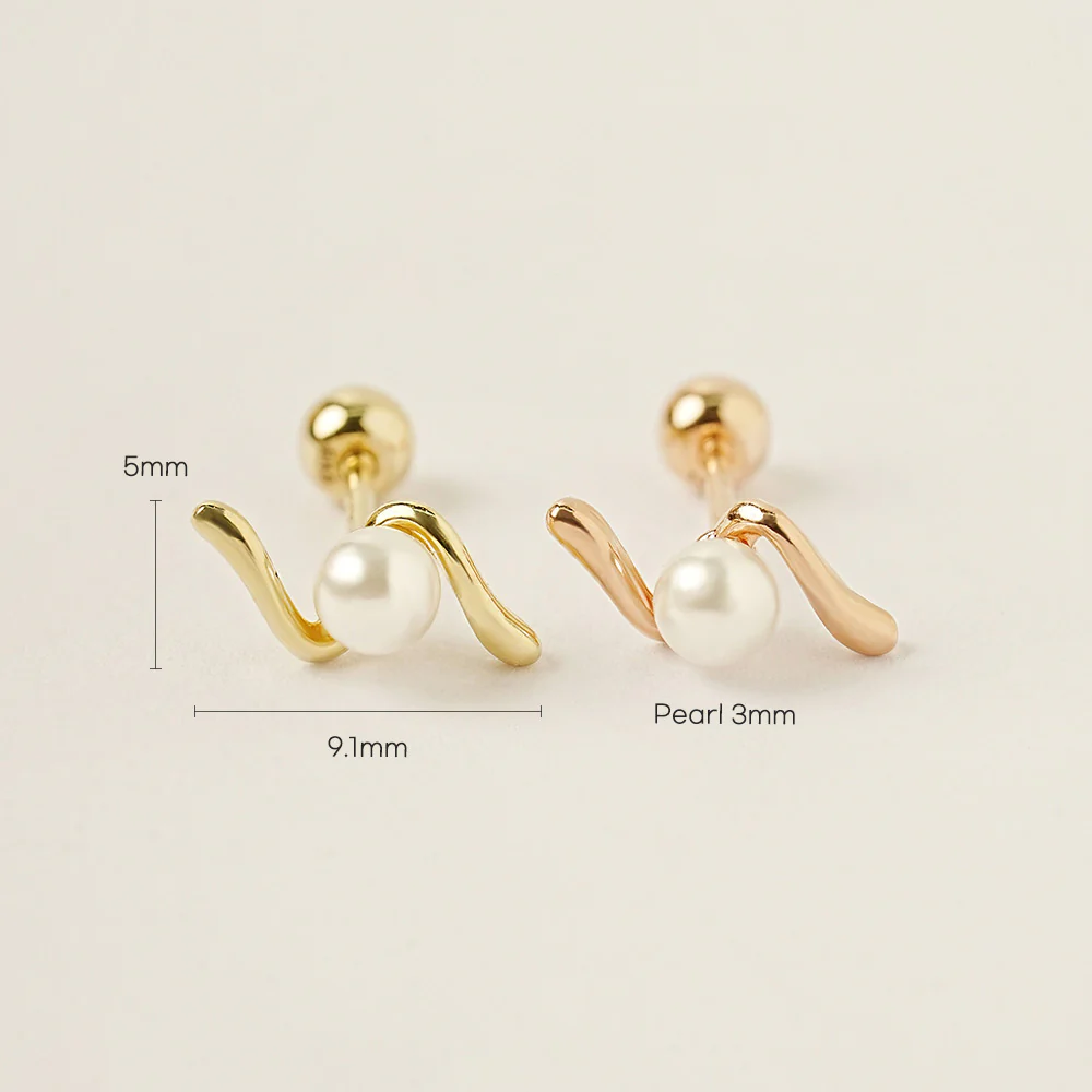 14K Gold Twister Pearl Cartilage Earring 20G - Image 6